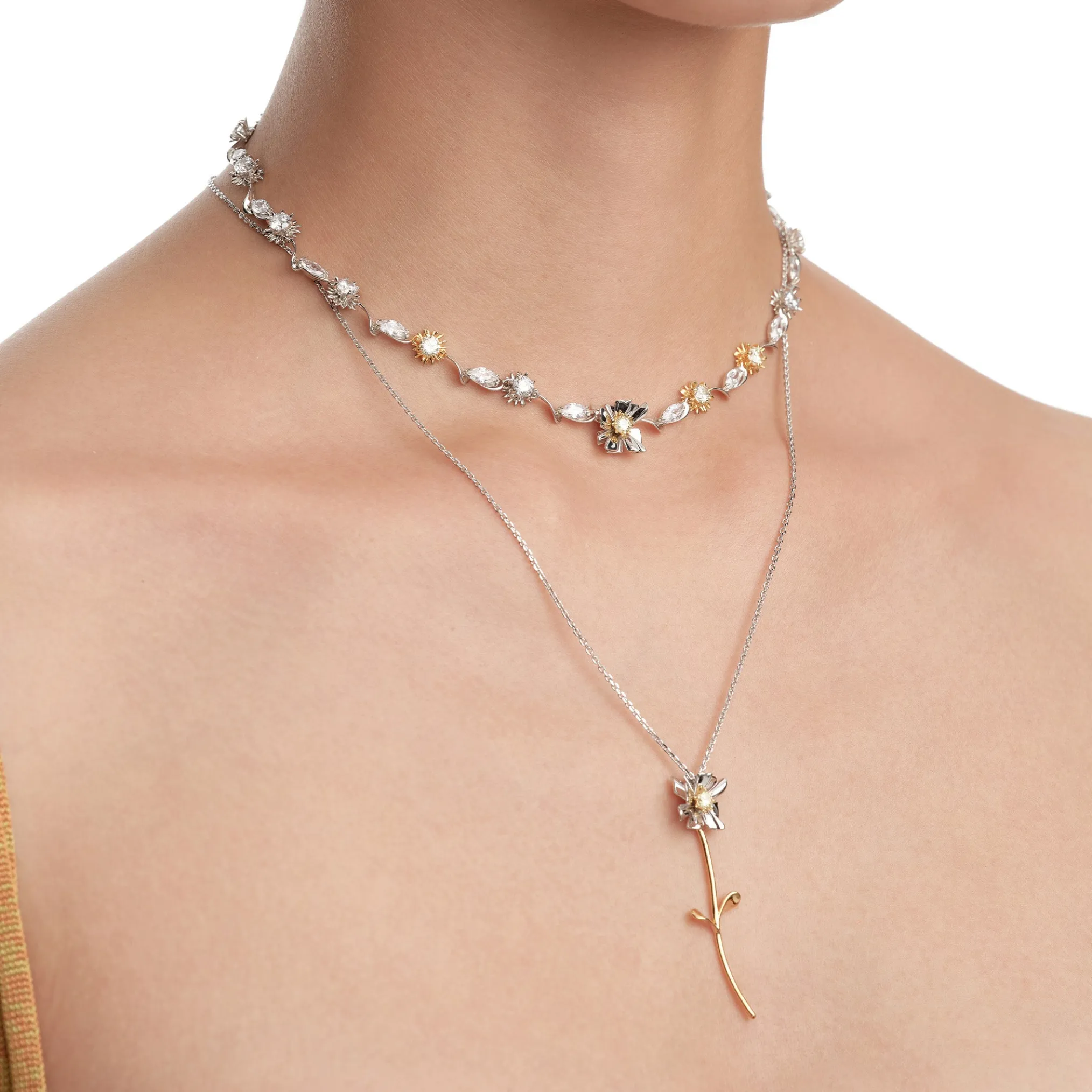 Ripple / Square Flower Branch Pendant Necklace