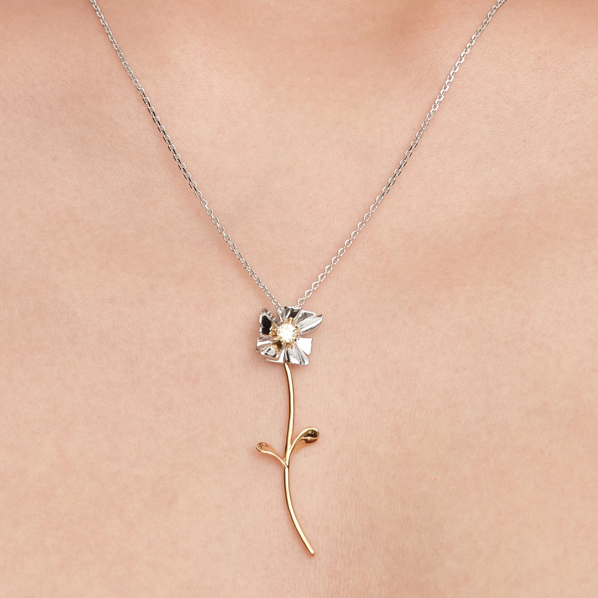 Ripple / Square Flower Branch Pendant Necklace