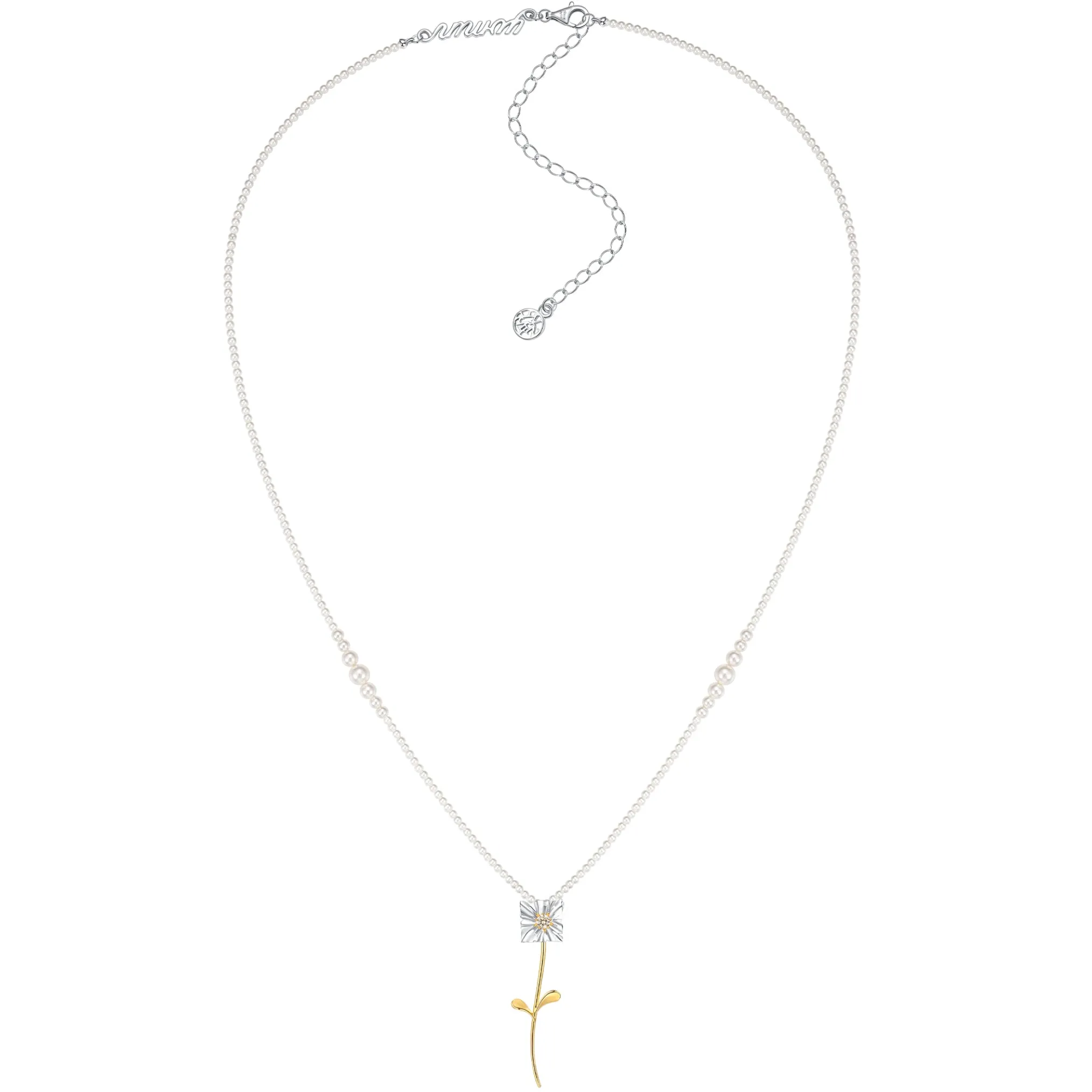 Ripple / Square Flower Pearl Chain Necklace