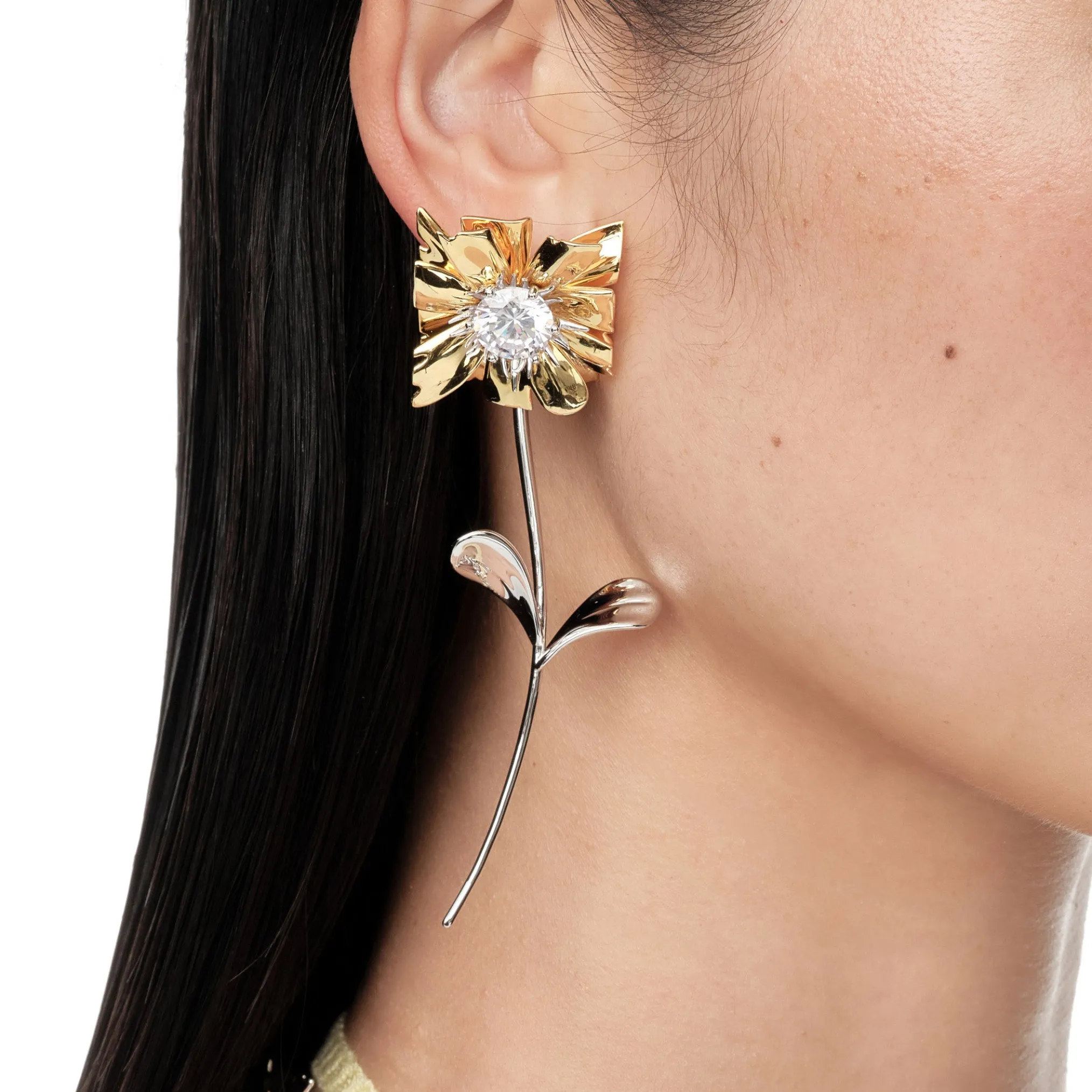 Ripple / Square Flower Branch Earring