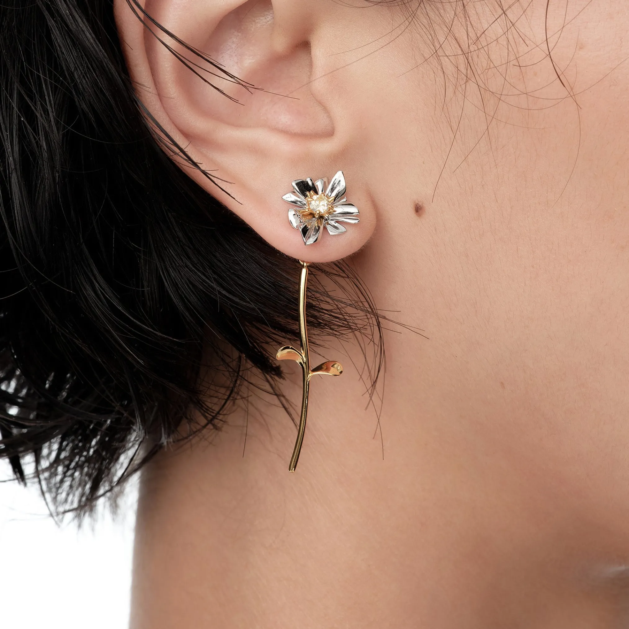 Ripple / Square Flower Branch Earring