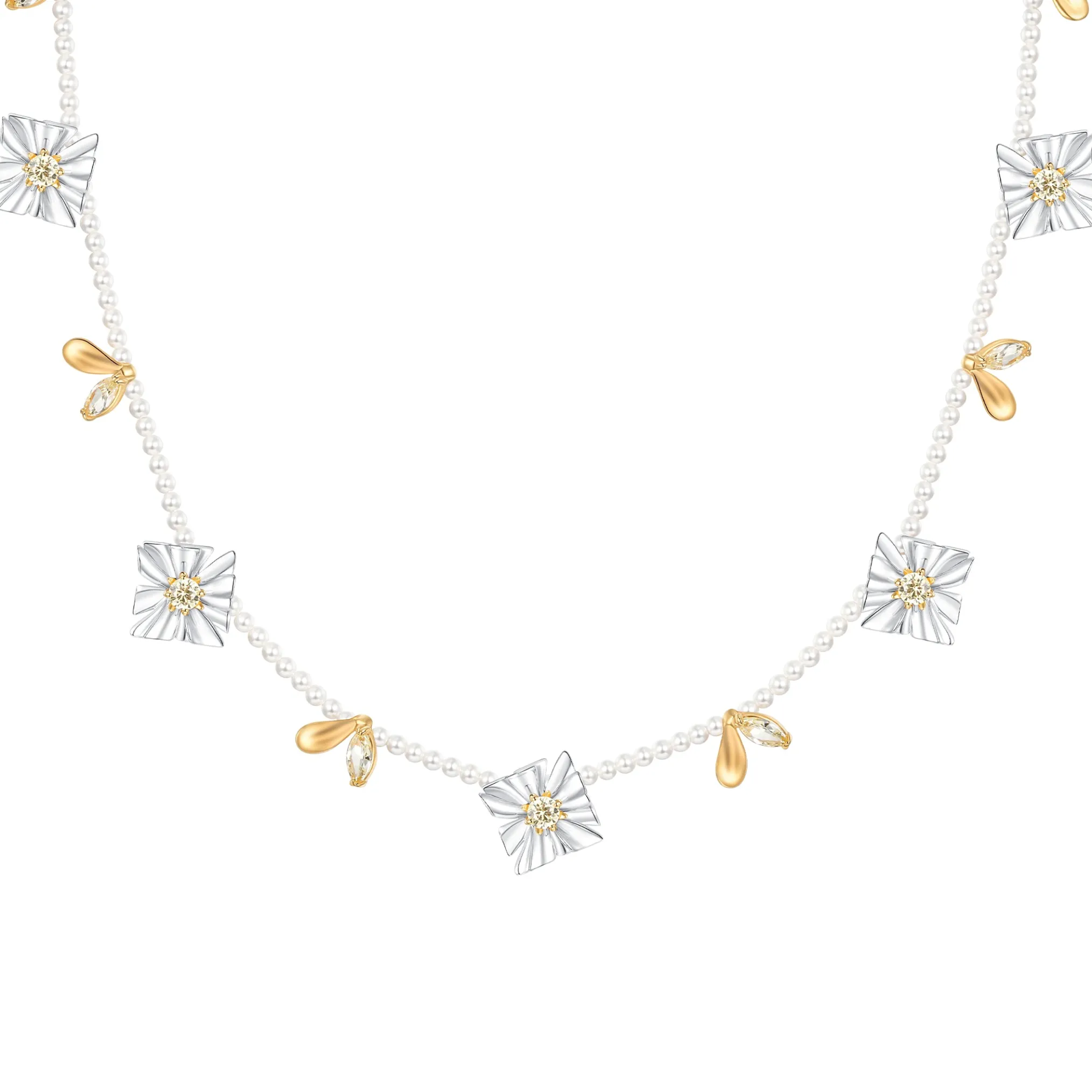 Ripple / Square Flower Pearl Chain Chocker