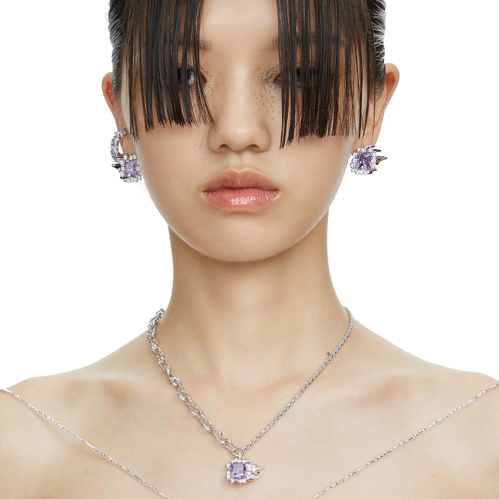 Ripple / Square Zircon stitching necklace