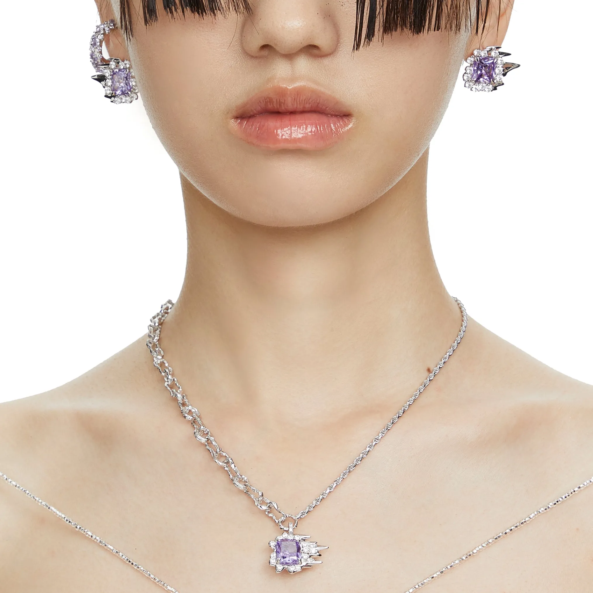 Ripple / Square Zircon stitching necklace