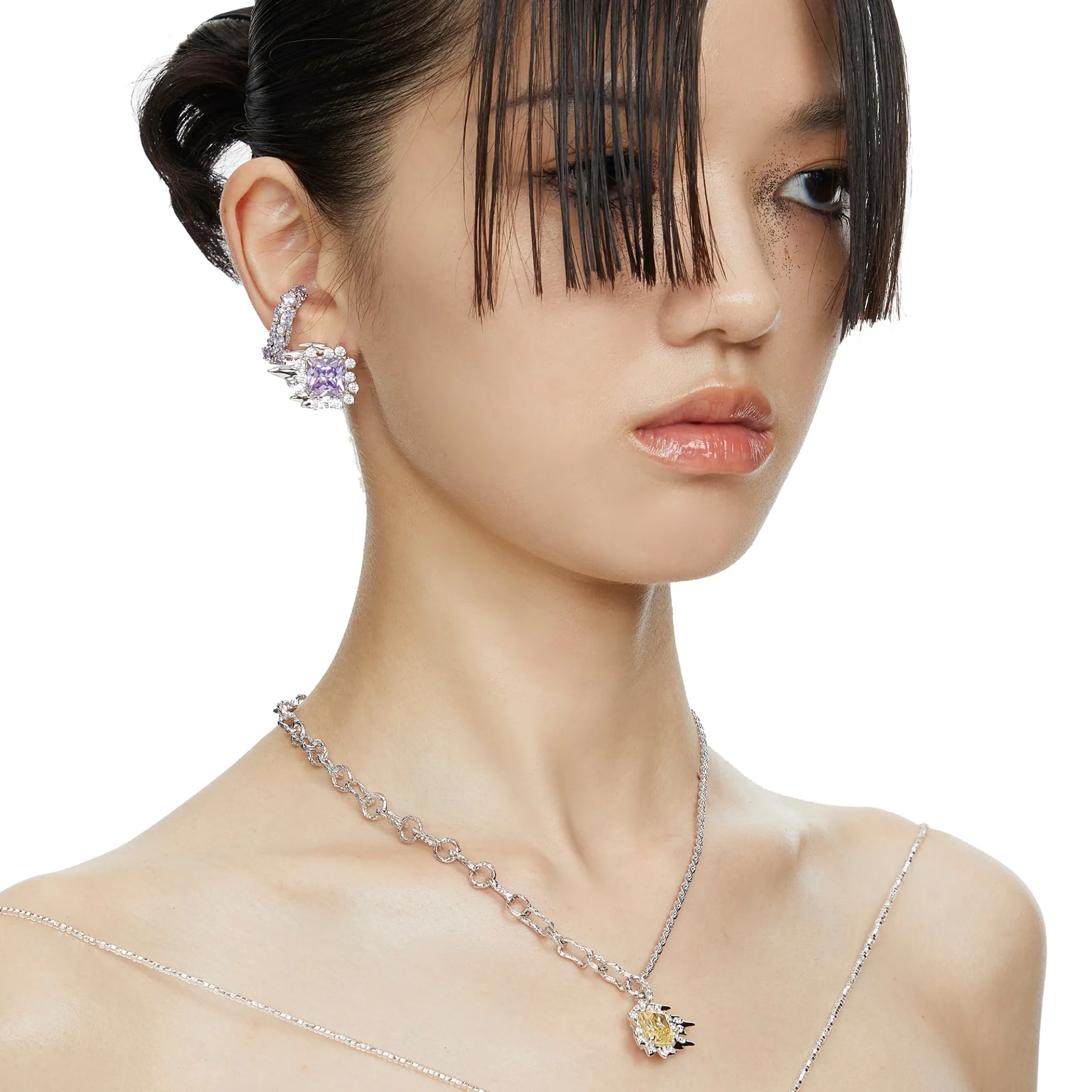 Ripple / Square Zircon stitching necklace