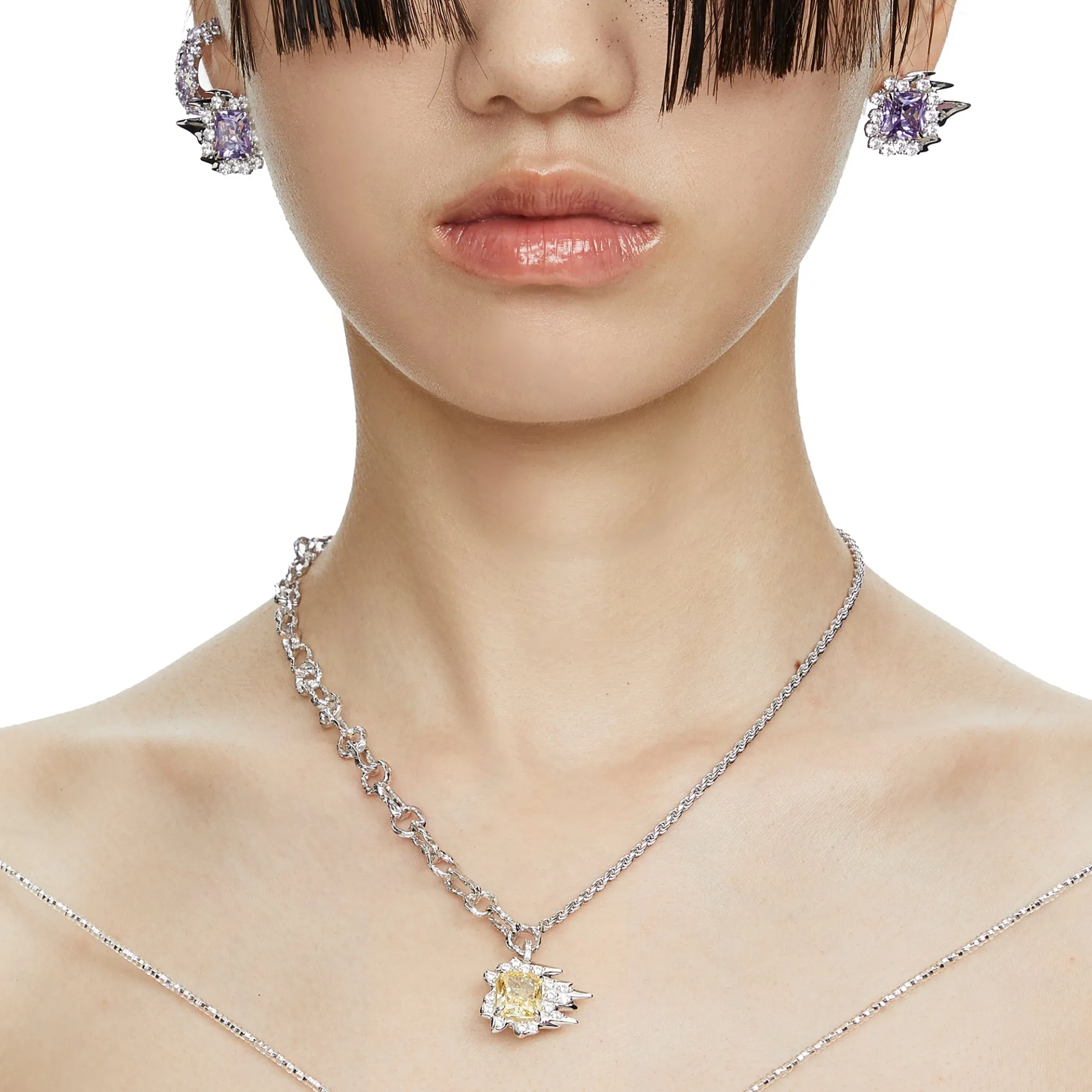 Ripple / Square Zircon stitching necklace