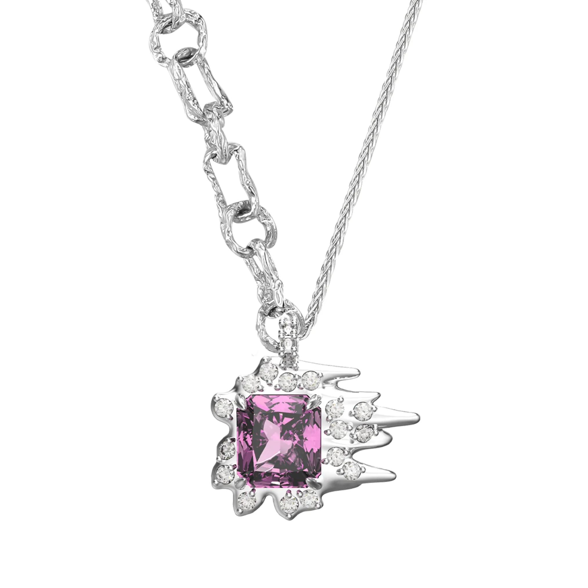 Ripple / Square Zircon stitching necklace