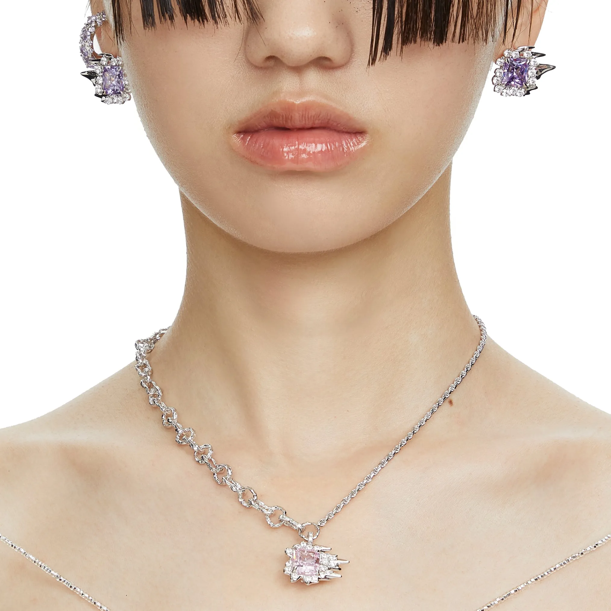 Ripple / Square Zircon stitching necklace