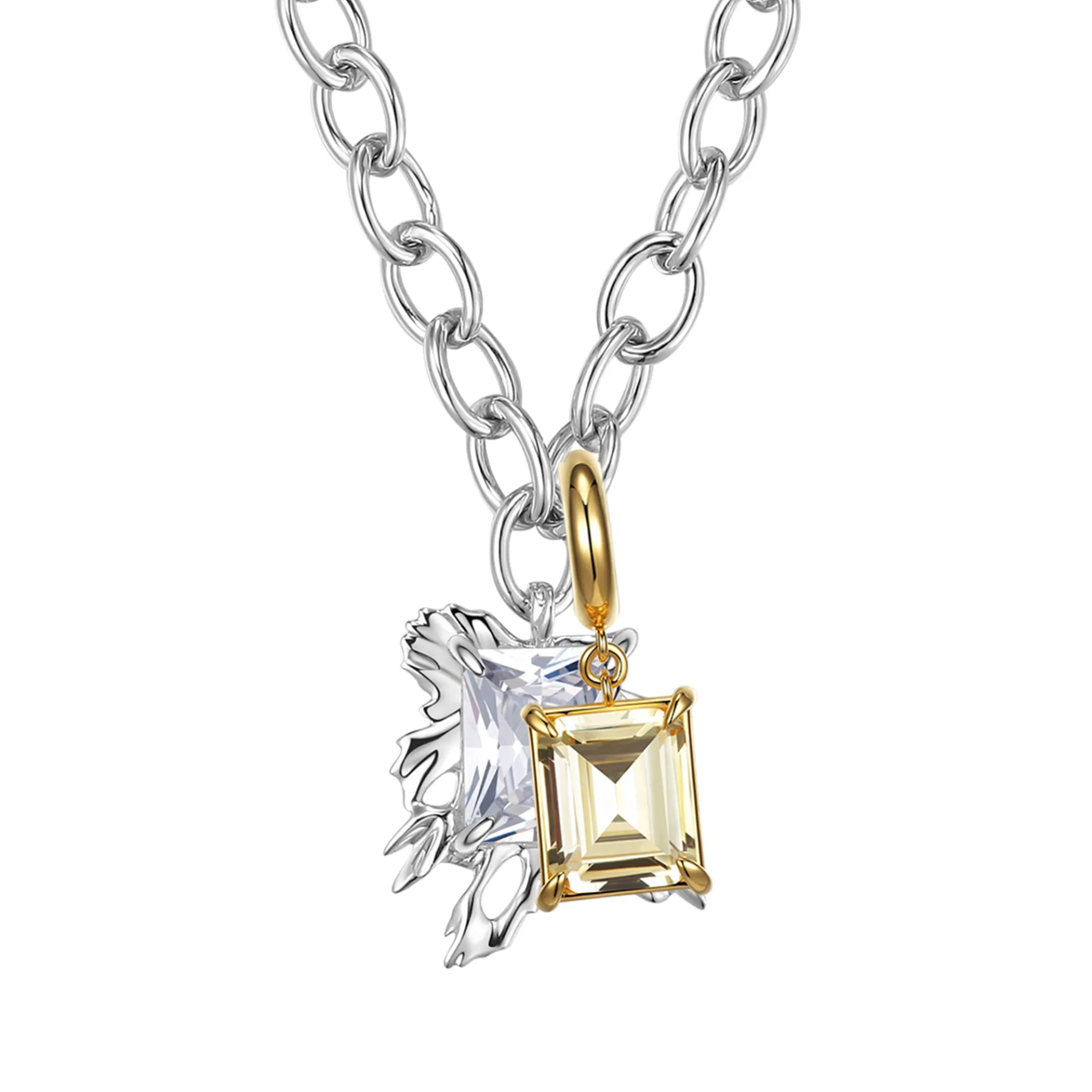 Ripple／Detachable bicolor square zircon necklace