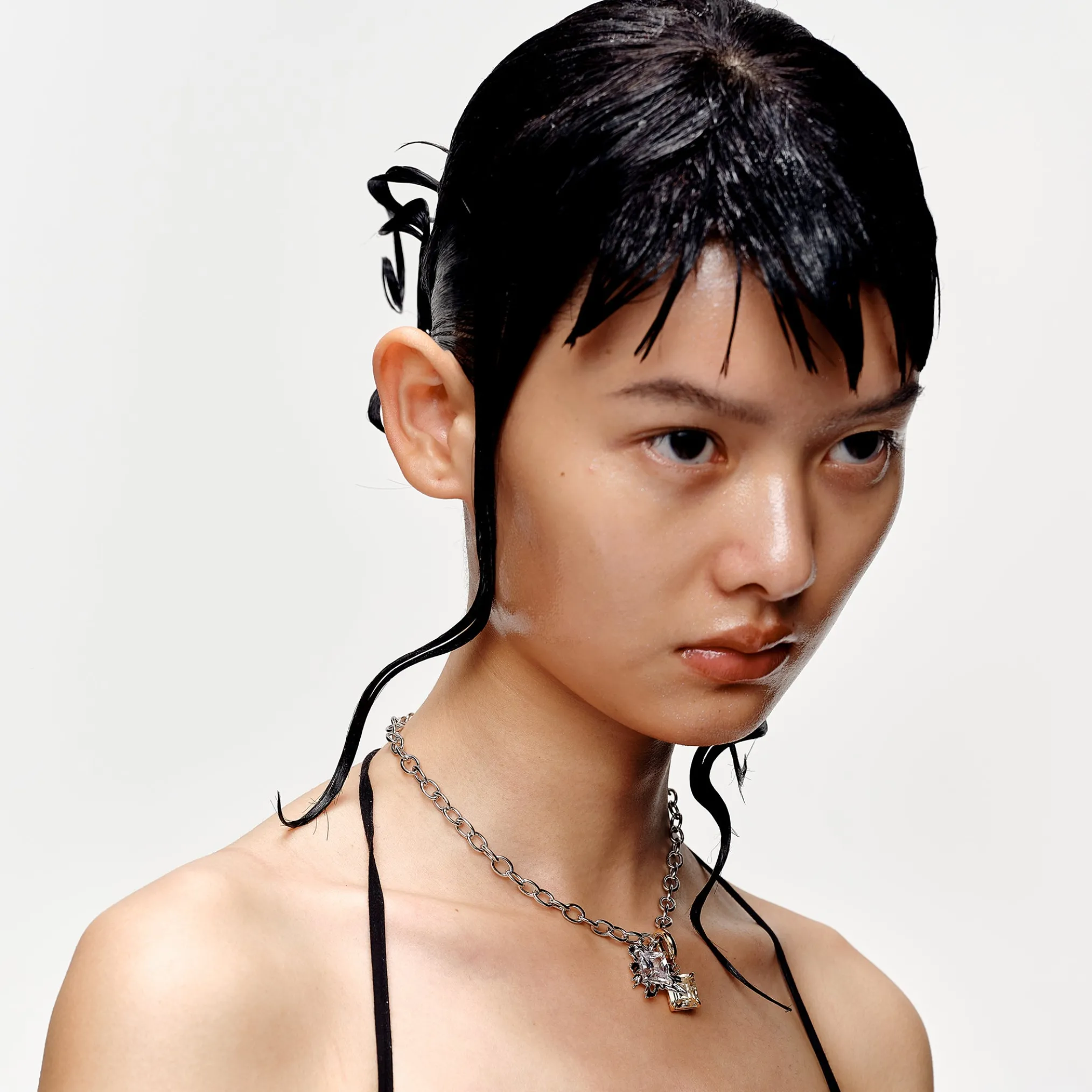 Ripple/Detachable bicolor square zircon necklace