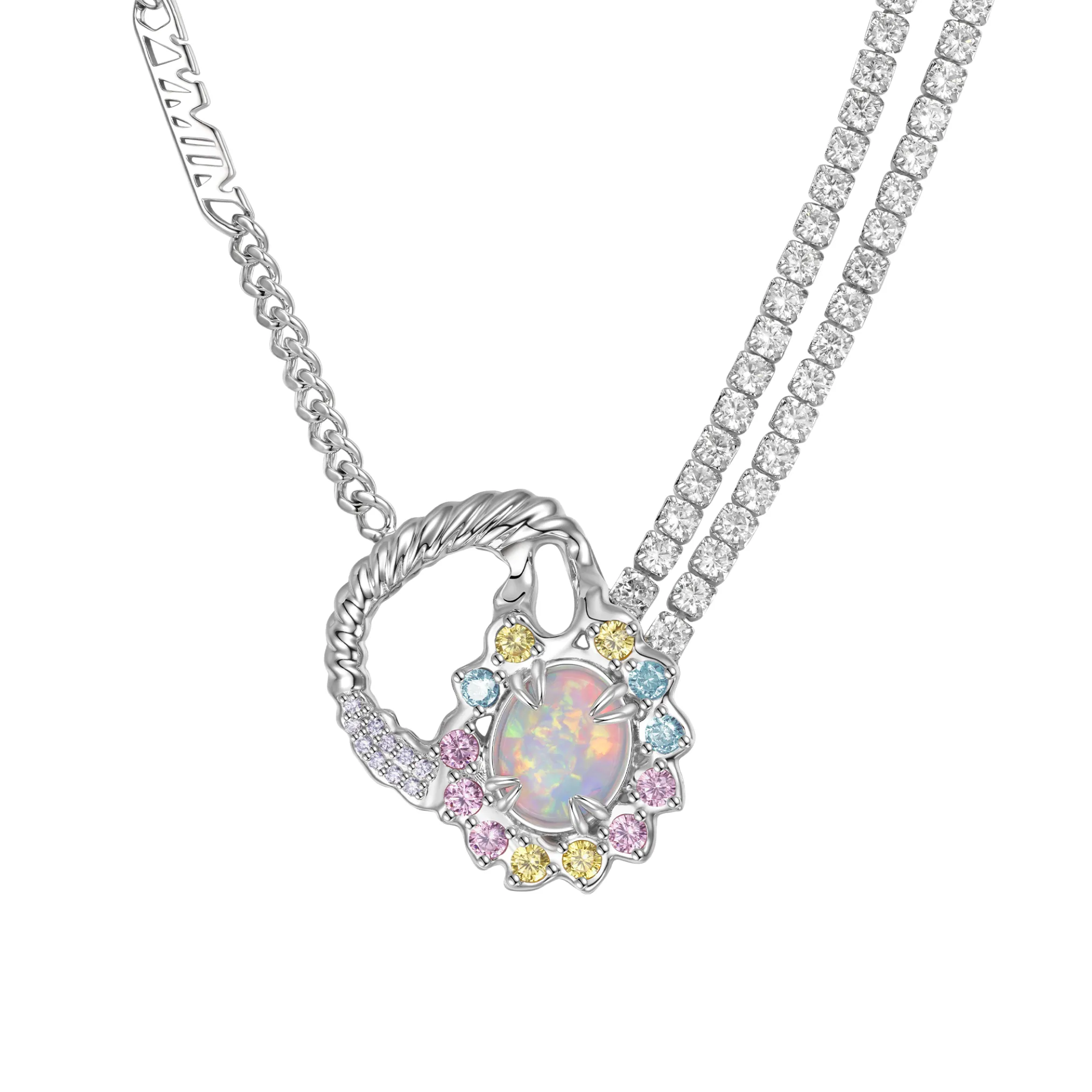 Tasty / Flat Candy Opal Floral Hoop Layers Necklace