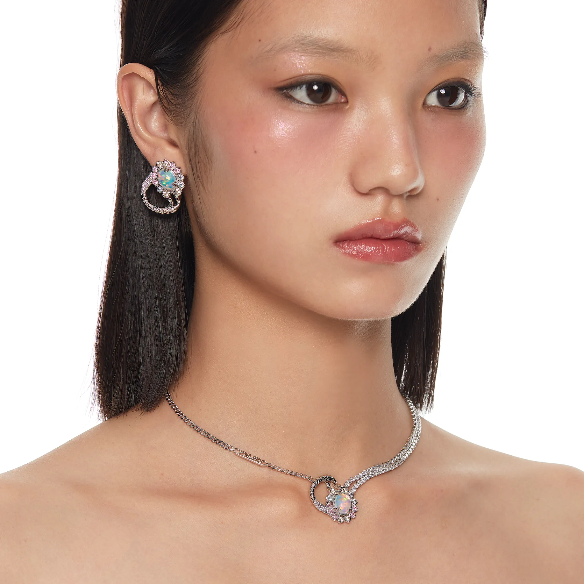 Tasty / Flat Candy Opal Floral Hoop Layers Necklace