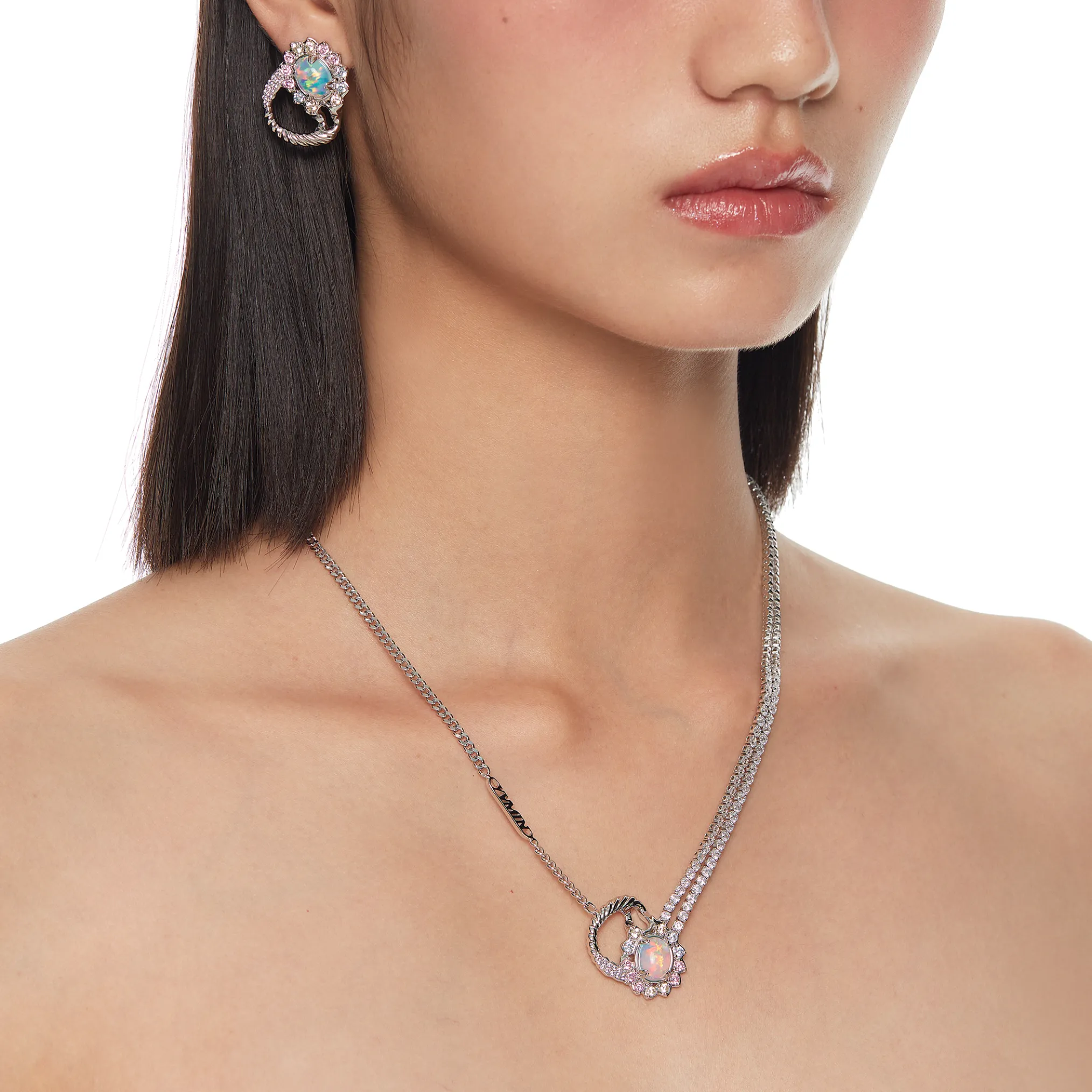 Tasty / Flat Candy Opal Floral Hoop Layers Necklace