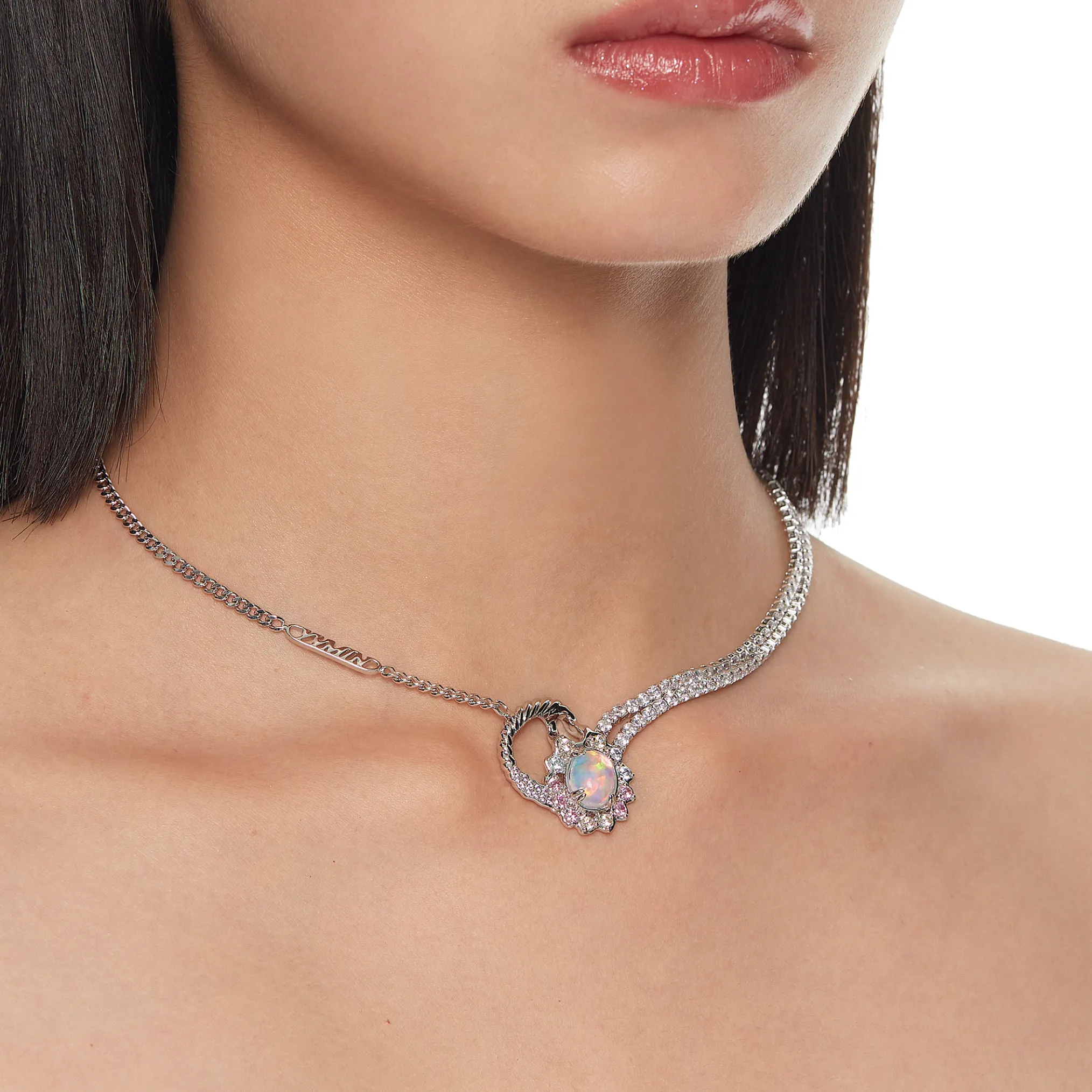 Tasty / Flat Candy Opal Floral Hoop Layers Necklace