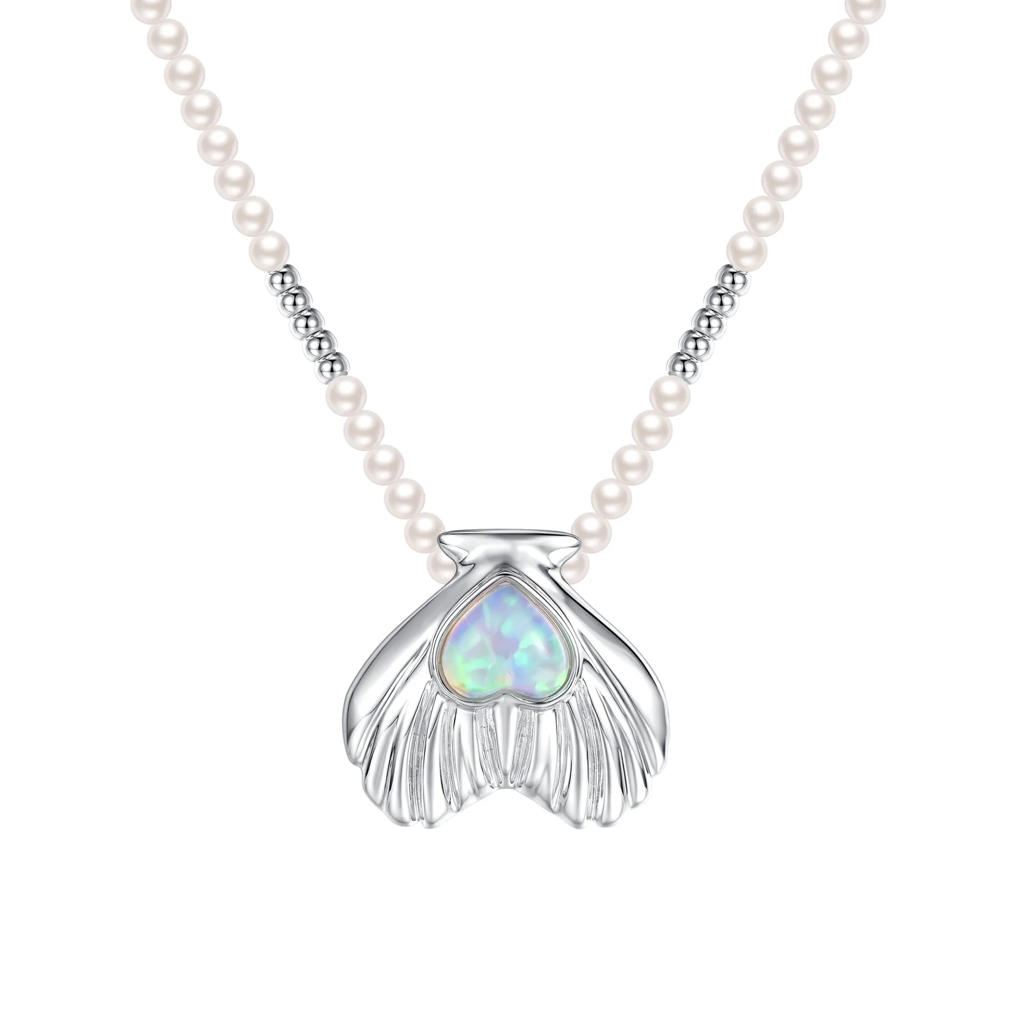 Tasty / Heart Shape Metal Pendant Pearl Necklace