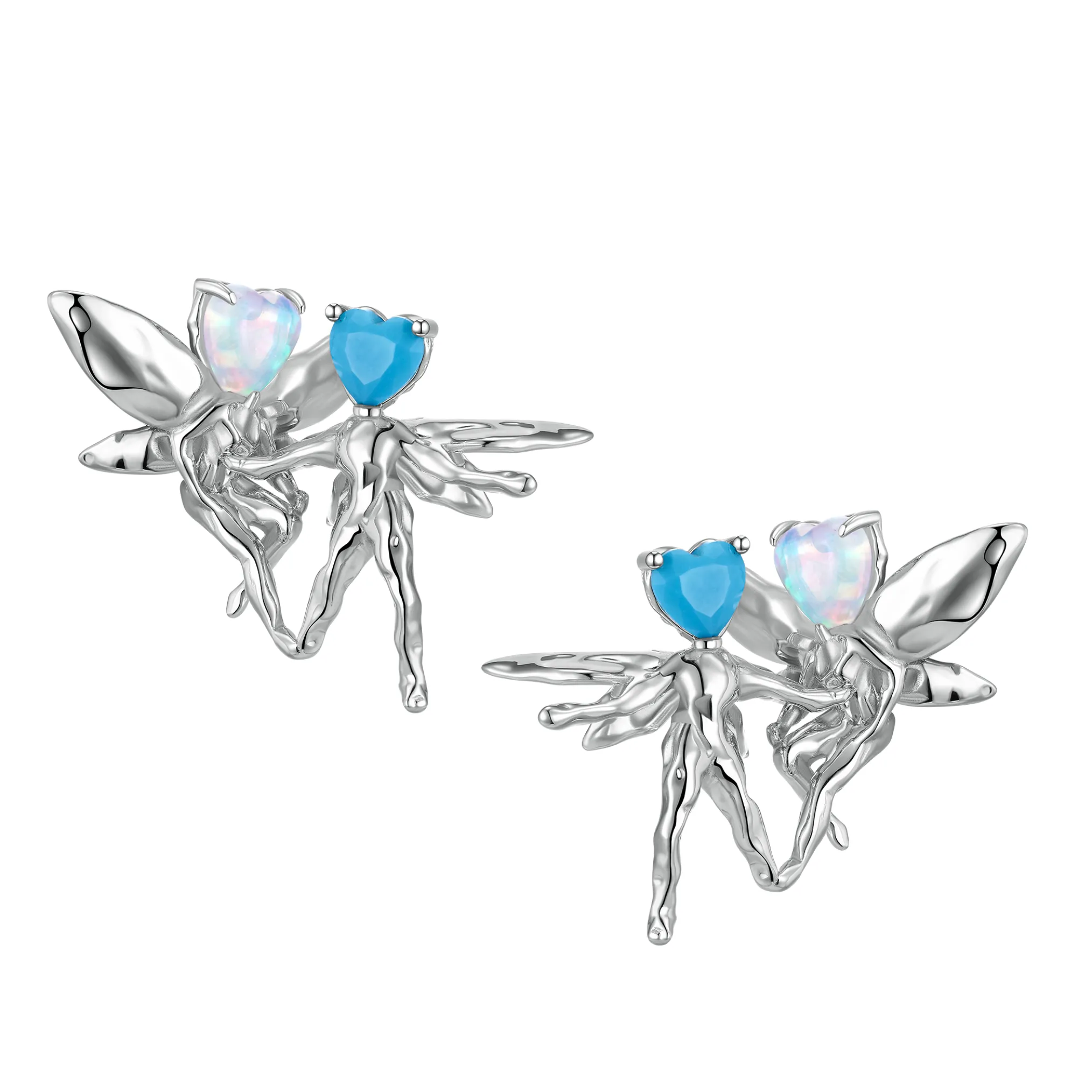 Tasty / Heart Shape Opal Turquoise Twins Fairy Earring