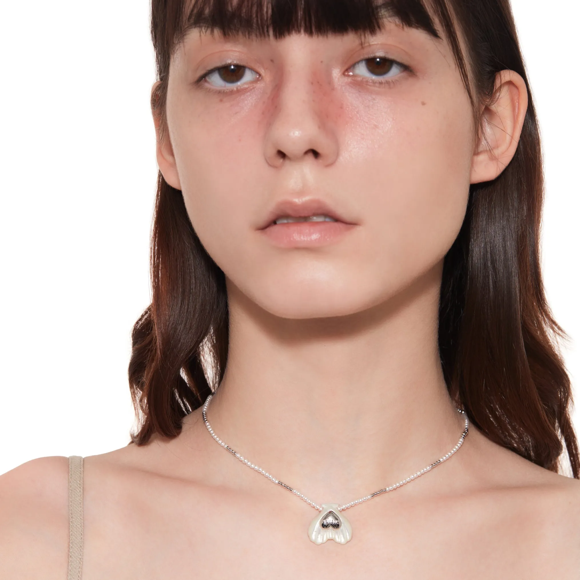 Tasty / Heart Shape Shell Pendant Pearl Necklace