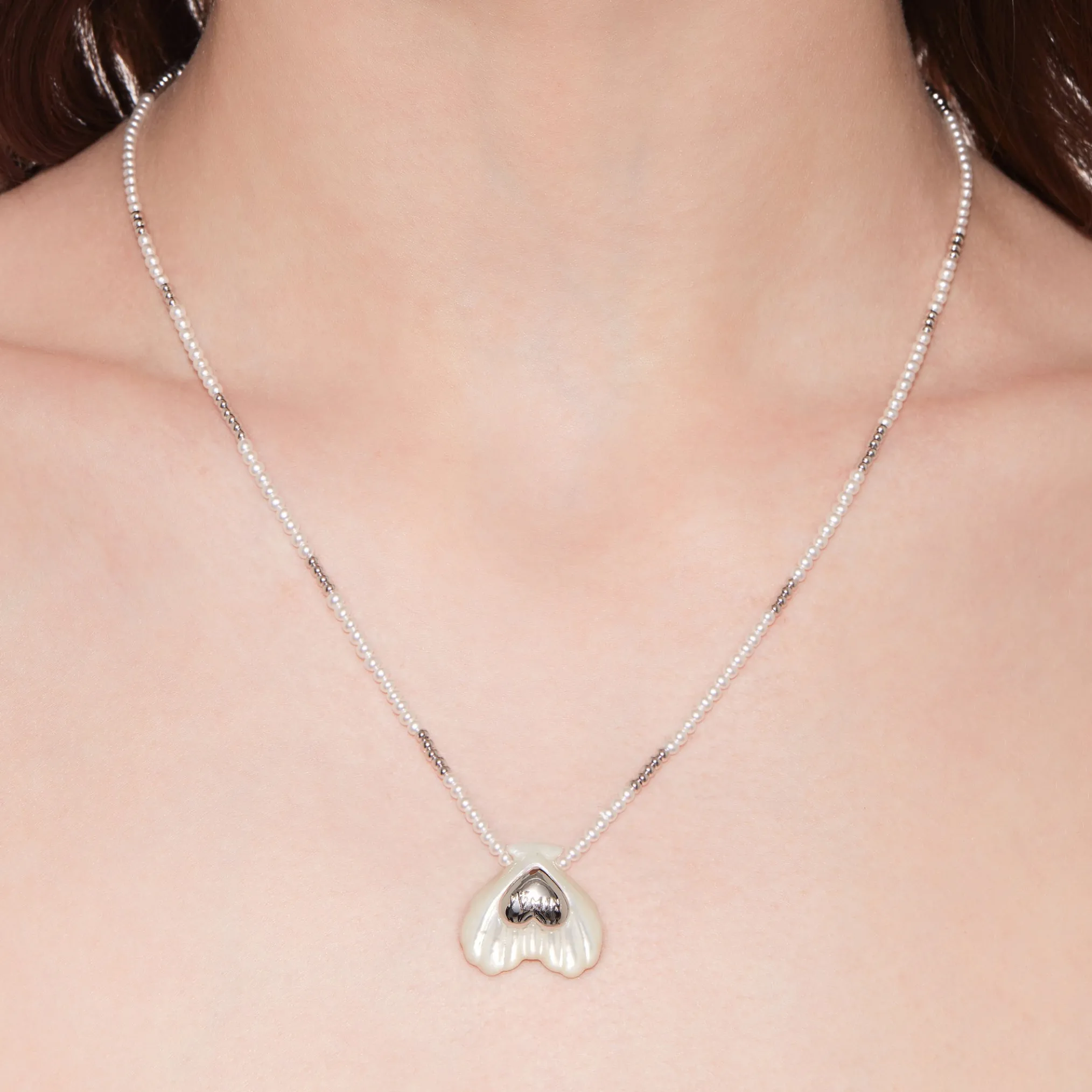 Tasty / Heart Shape Shell Pendant Pearl Necklace