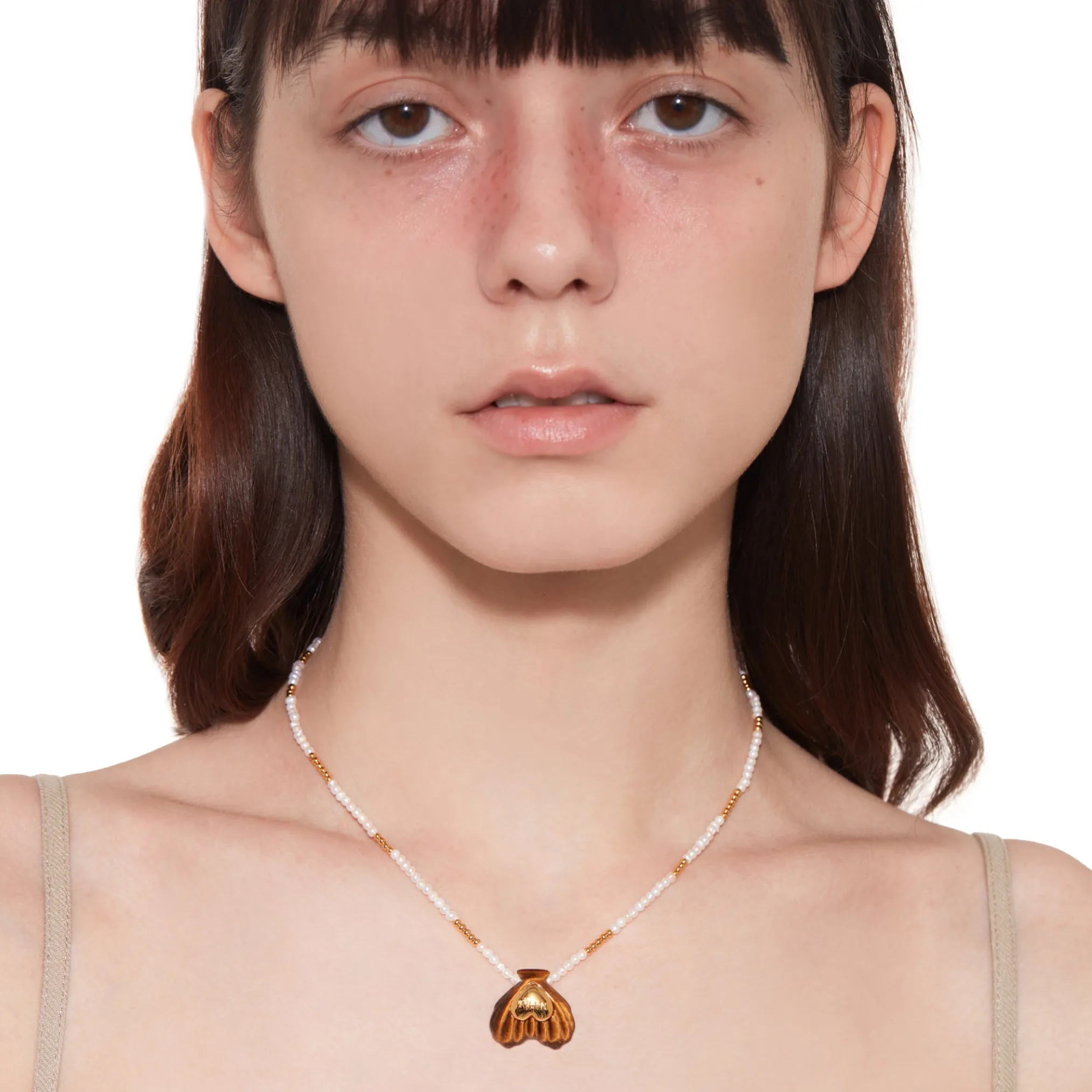 Tasty / Heart Shape Shell Pendant Pearl Necklace