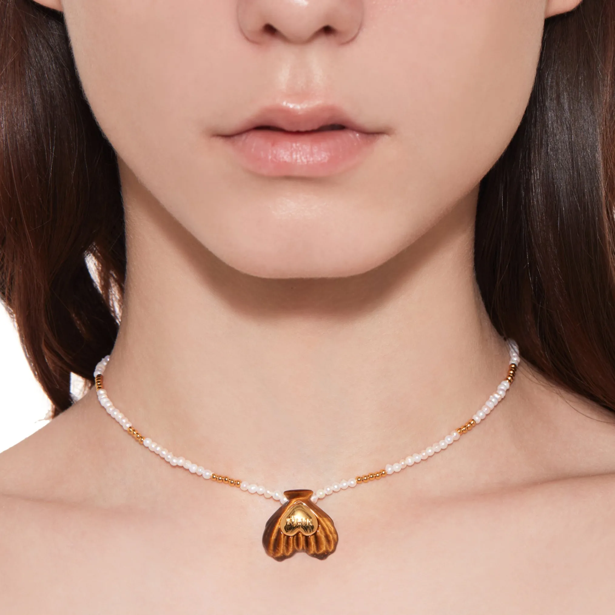 Tasty / Heart Shape Shell Pendant Pearl Necklace