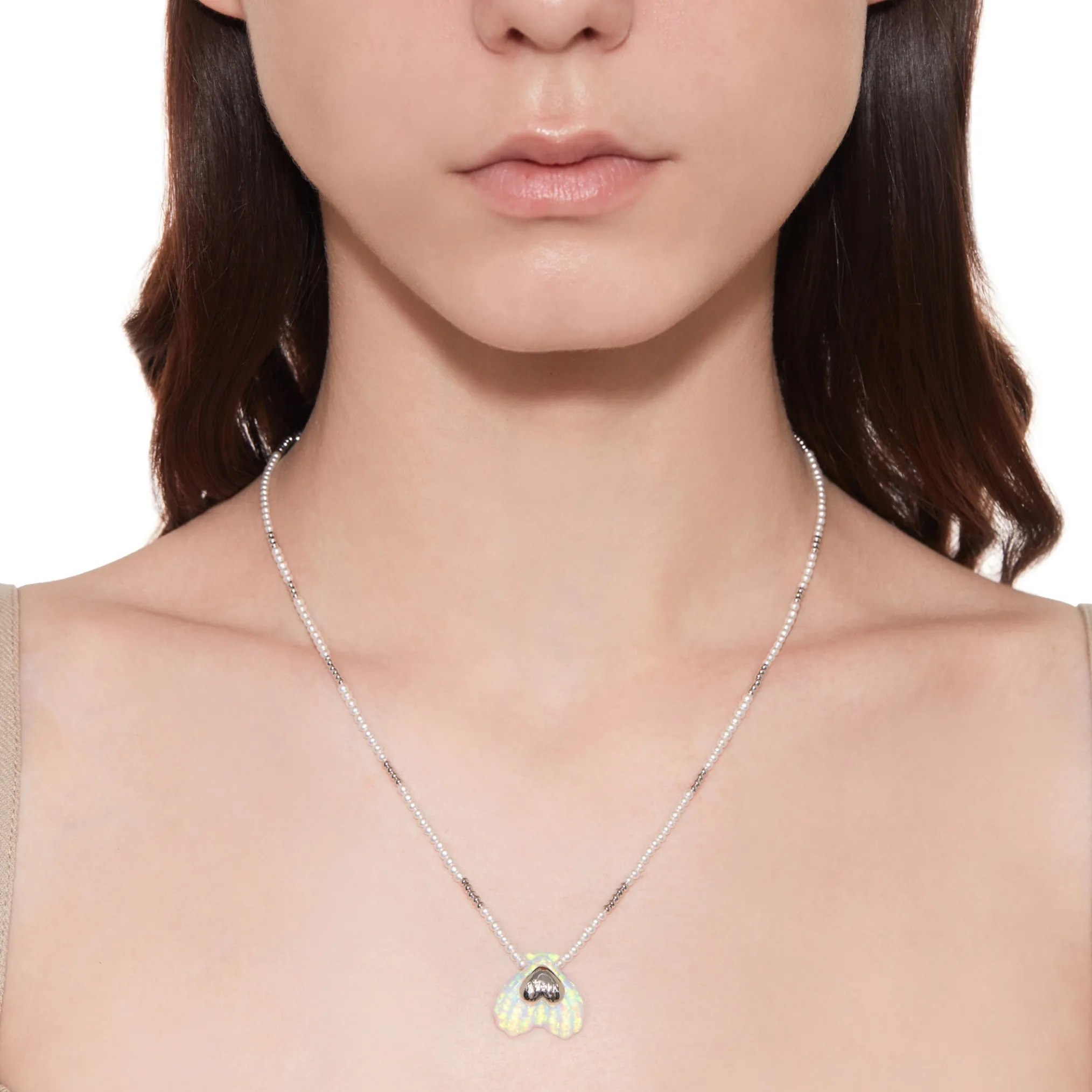 Tasty / Heart Shape Shell Pendant Pearl Necklace