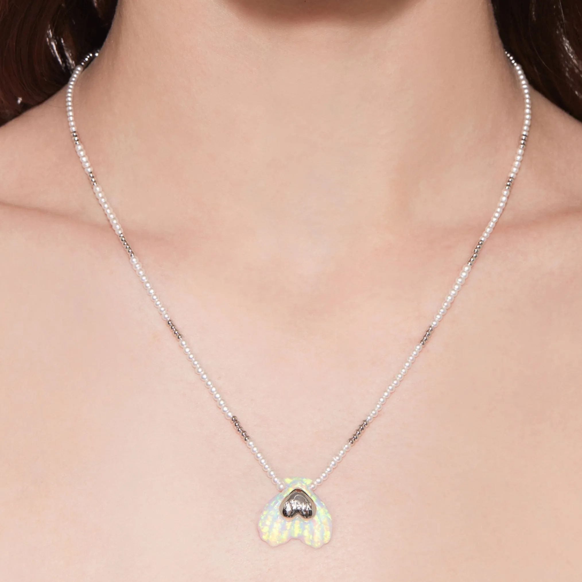 Tasty / Heart Shape Shell Pendant Pearl Necklace