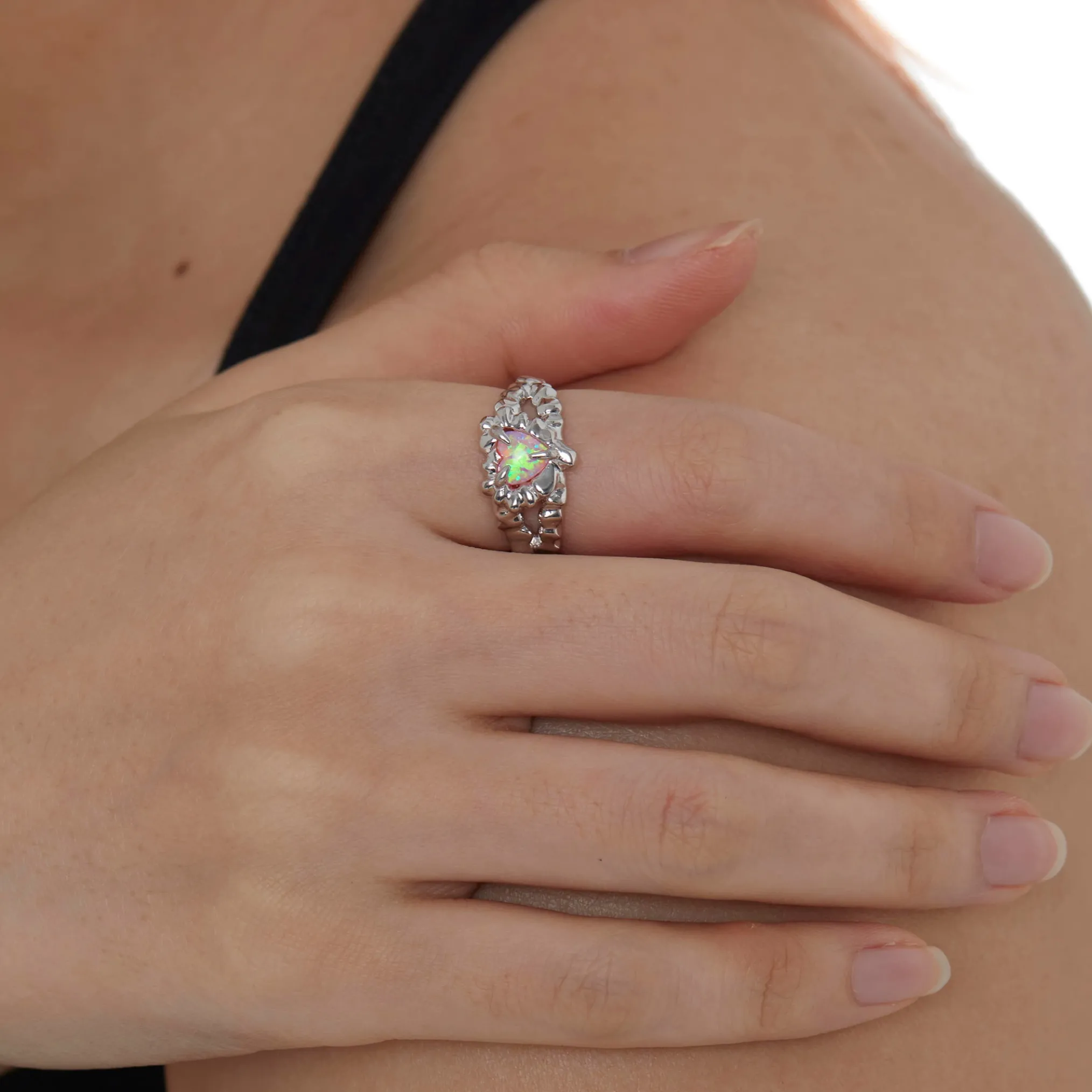 Tasty / Opal Tinfoil Heart Ring