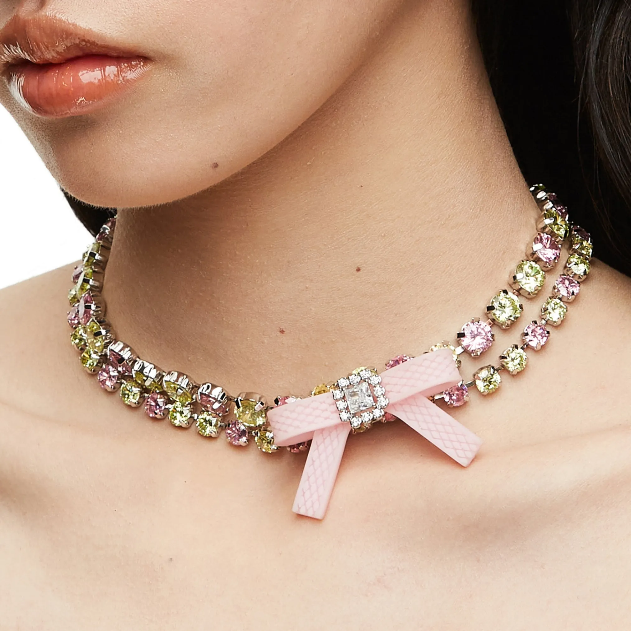 YVMIN X SHUSHUTONG / Rubber Bow Gemstone Necklace