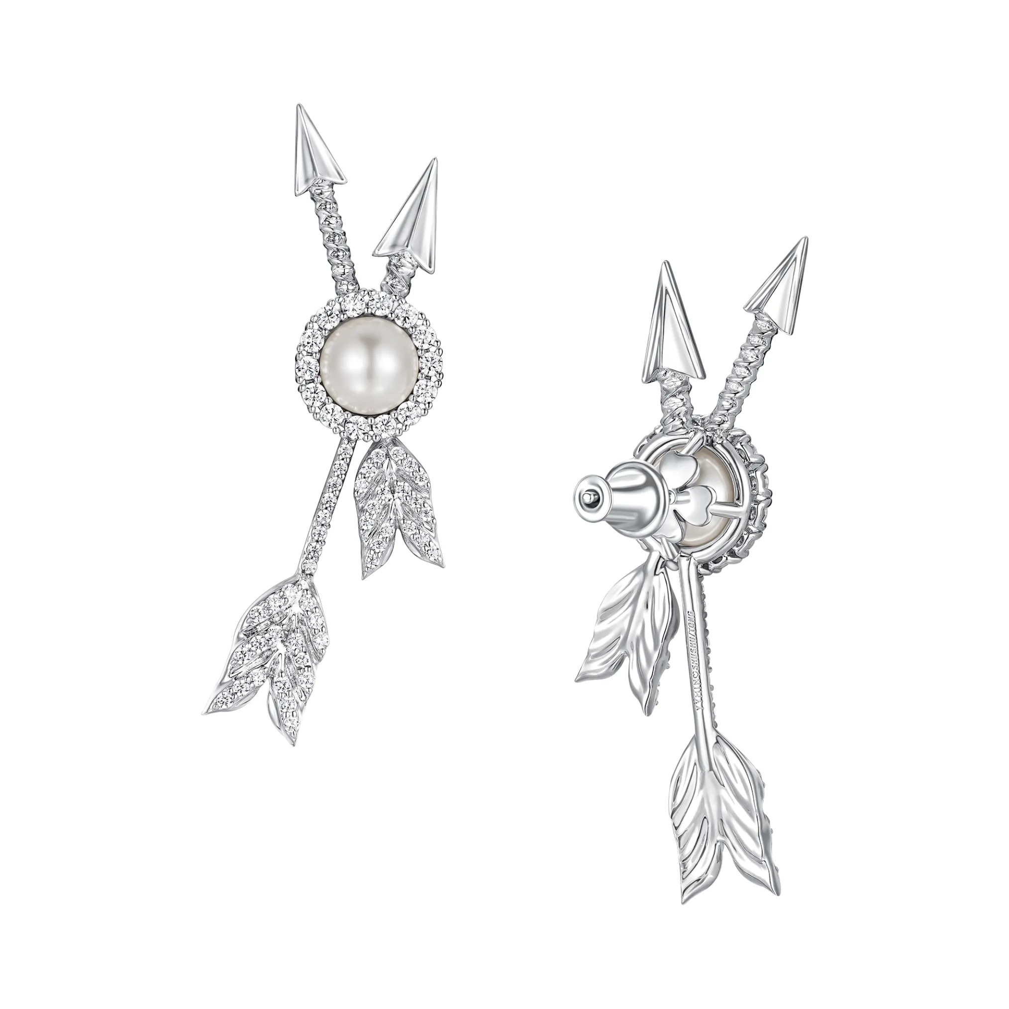 YVMIN X SHUSHUTONG / Double Arrow Pave Pearl Earring