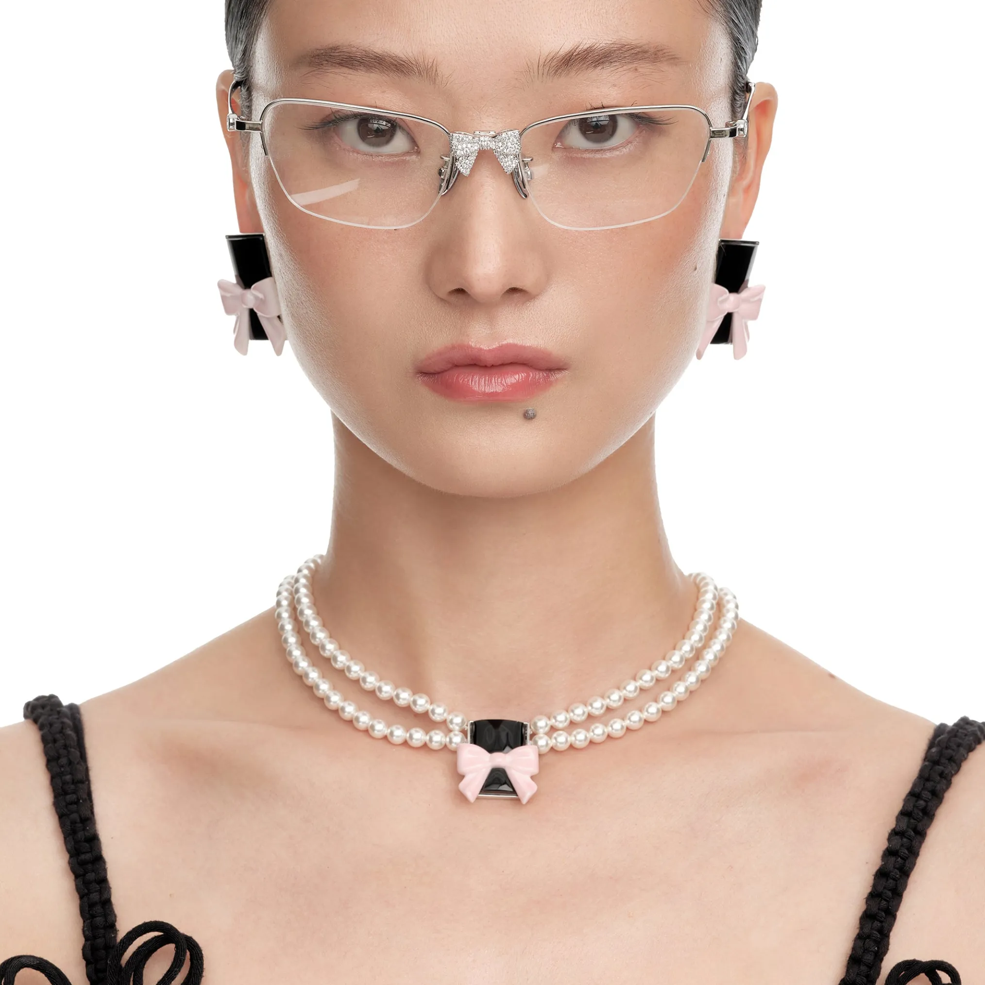 YVMIN X SHUSHUTONG / Square Bowknot Pearl Necklace