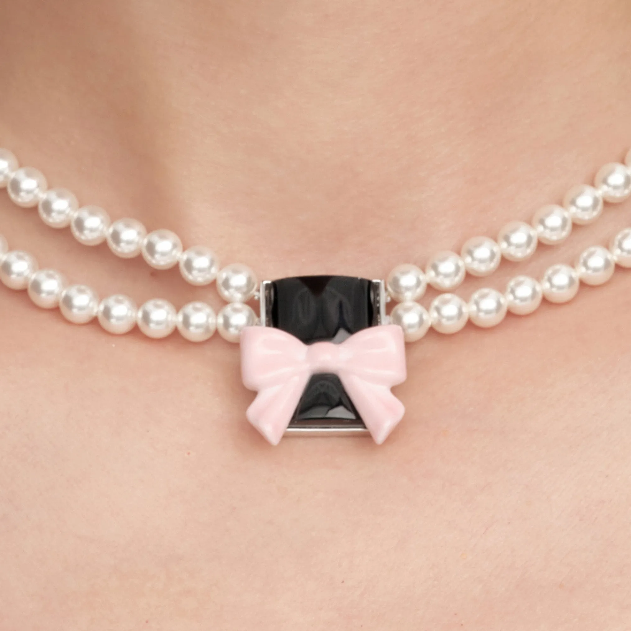 YVMIN X SHUSHUTONG / Square Bowknot Pearl Necklace