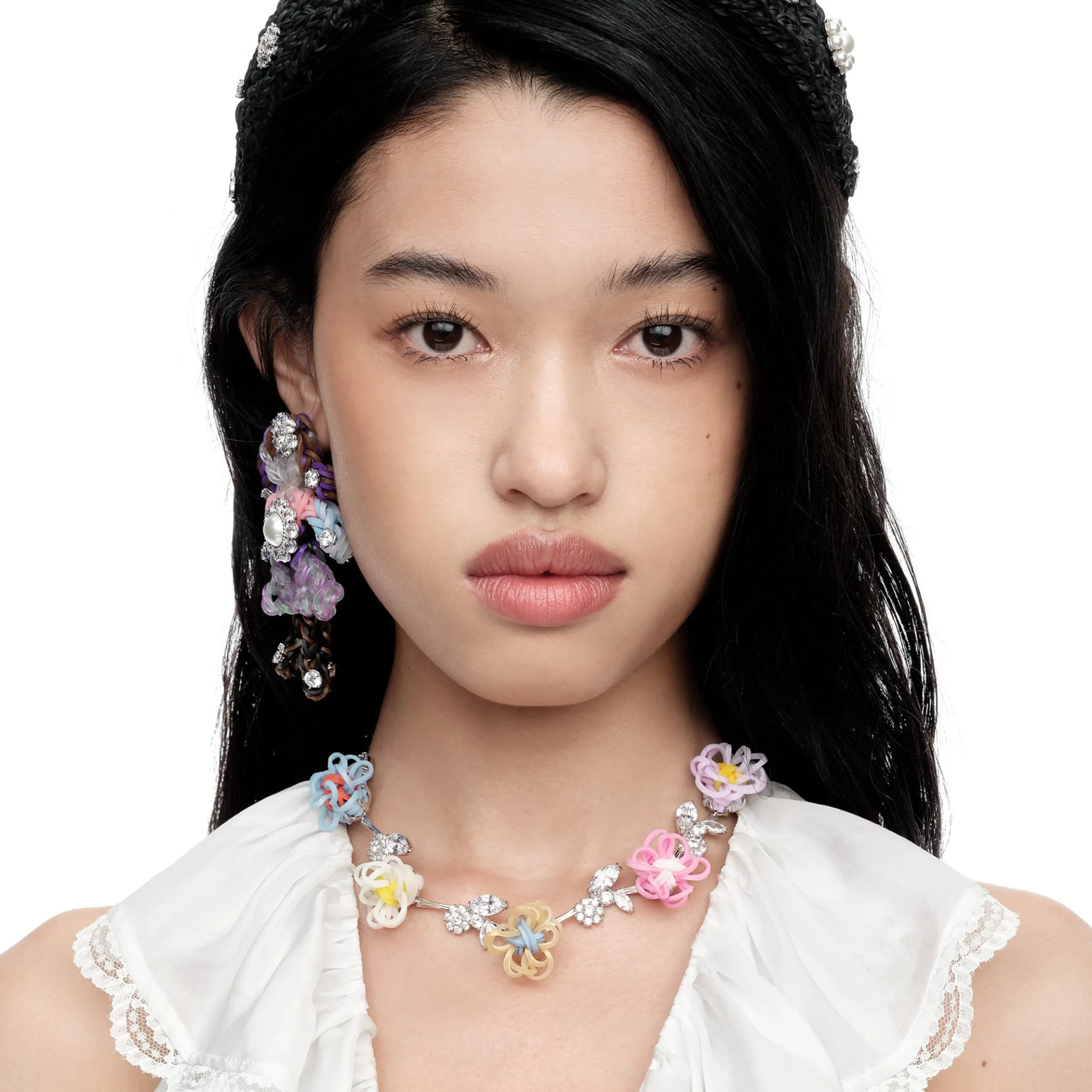 YVMIN X SHUSHUTONG / Rubber Band Flower Gemstone Leaf Necklace