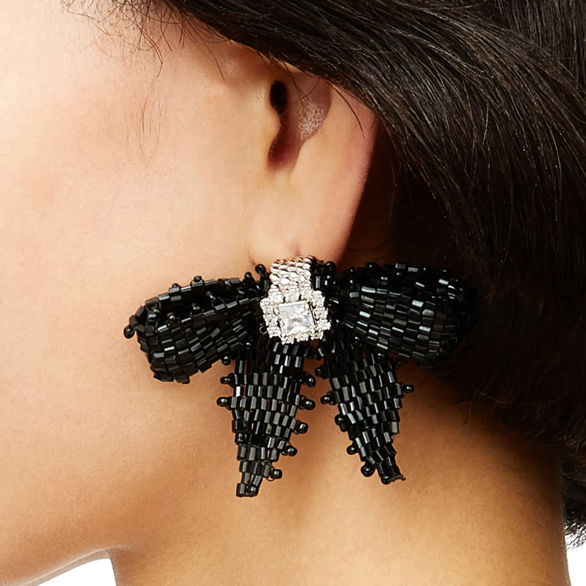 YVMIN X SHUSHUTONG / Square Gemstone Braided Bow Earring