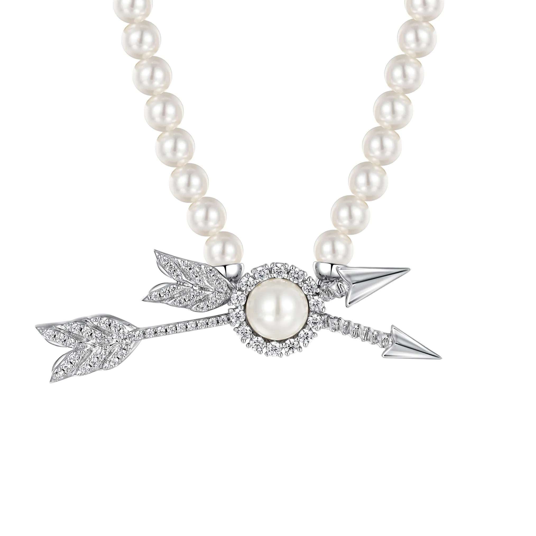 YVMIN X SHUSHUTONG / Double Arrow Pave Pearl Necklace