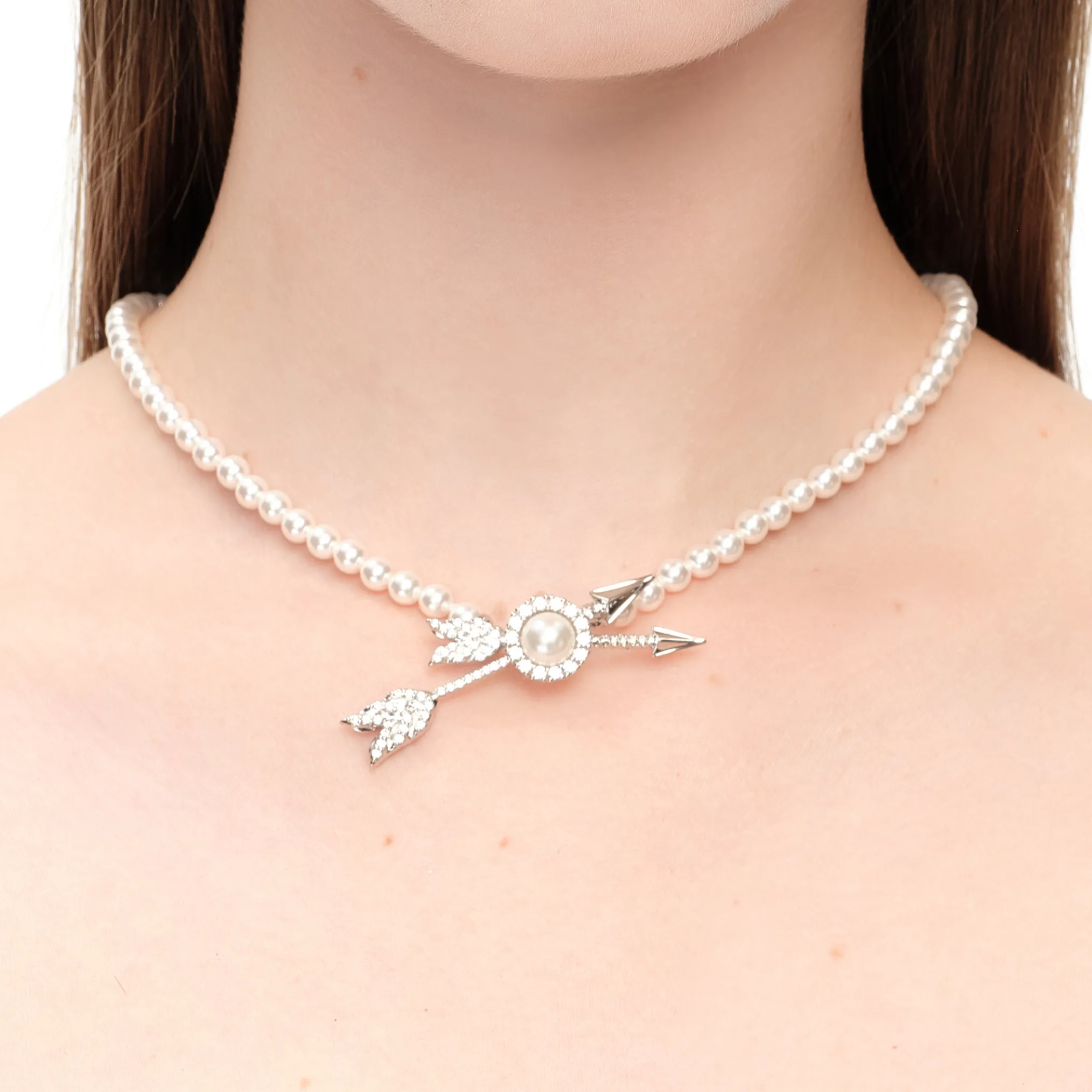 YVMIN X SHUSHUTONG / Double Arrow Pave Pearl Necklace