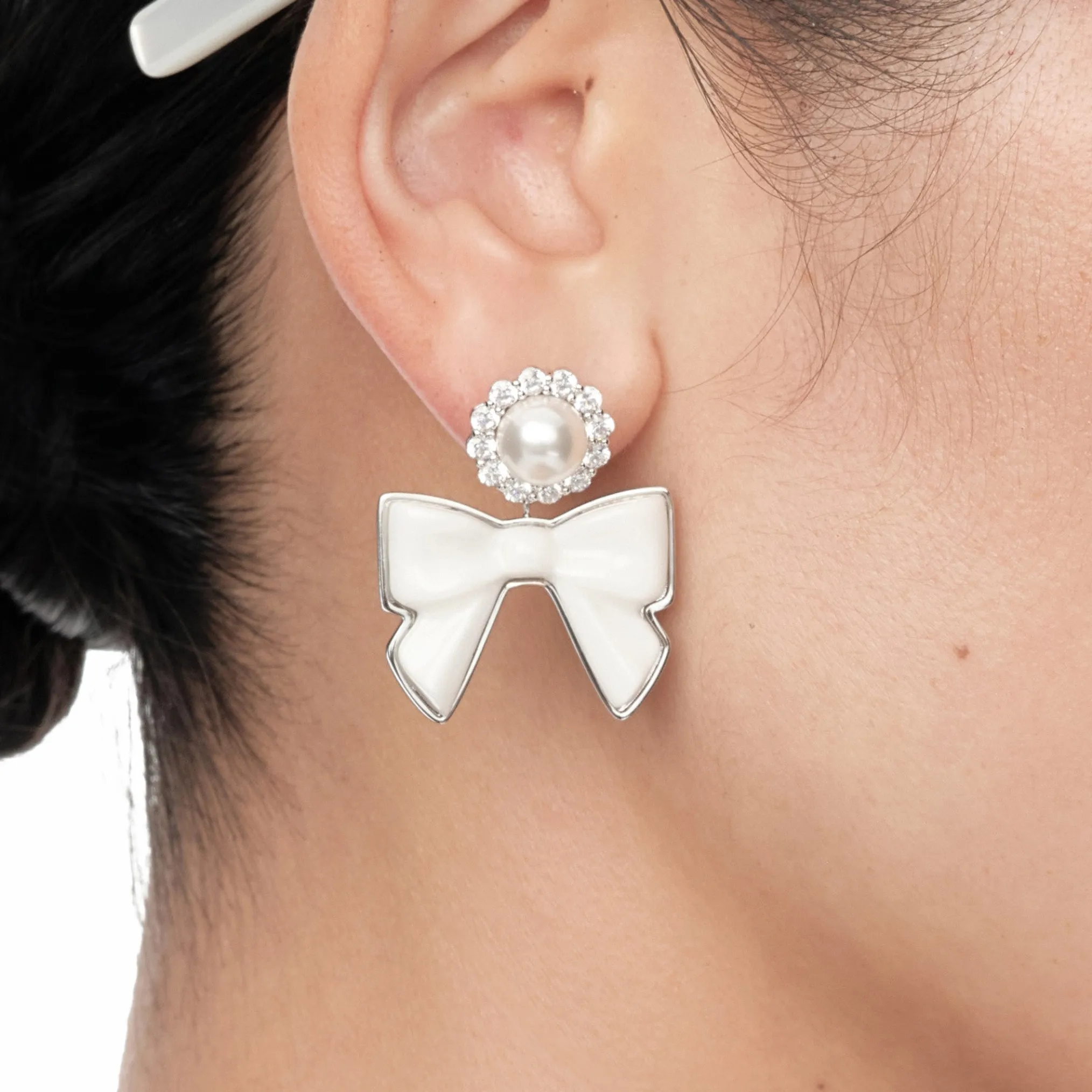 YVMIN X SHUSHUTONG / Ceramic Bowknot Pearl Earring