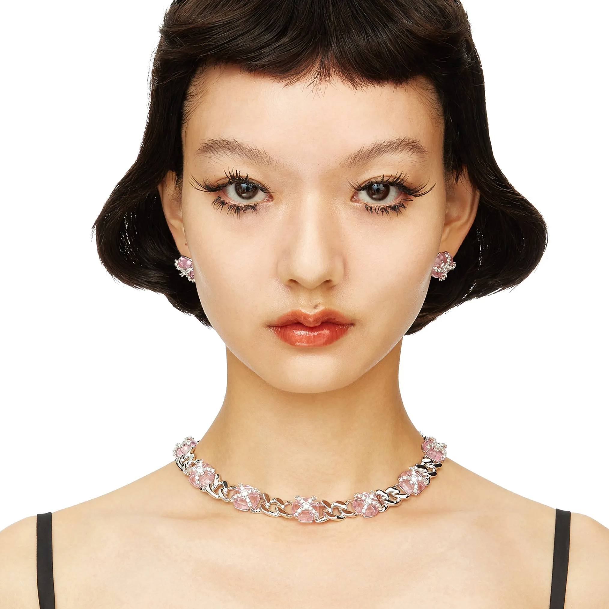 YVMIN X SHUSHUTONG / Natural Gemstone Cross Flower Chain Necklace