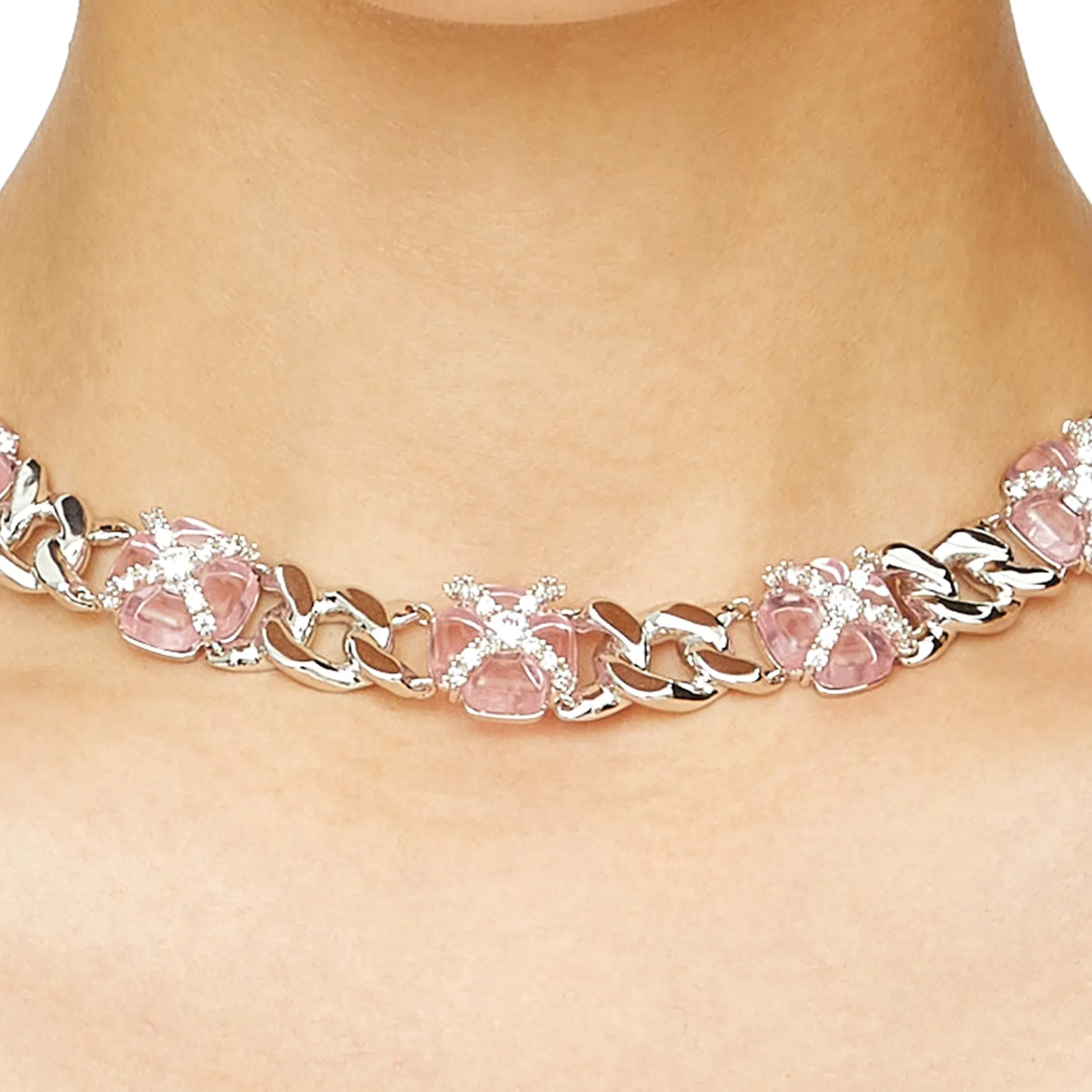 YVMIN X SHUSHUTONG / Natural Gemstone Cross Flower Chain Necklace