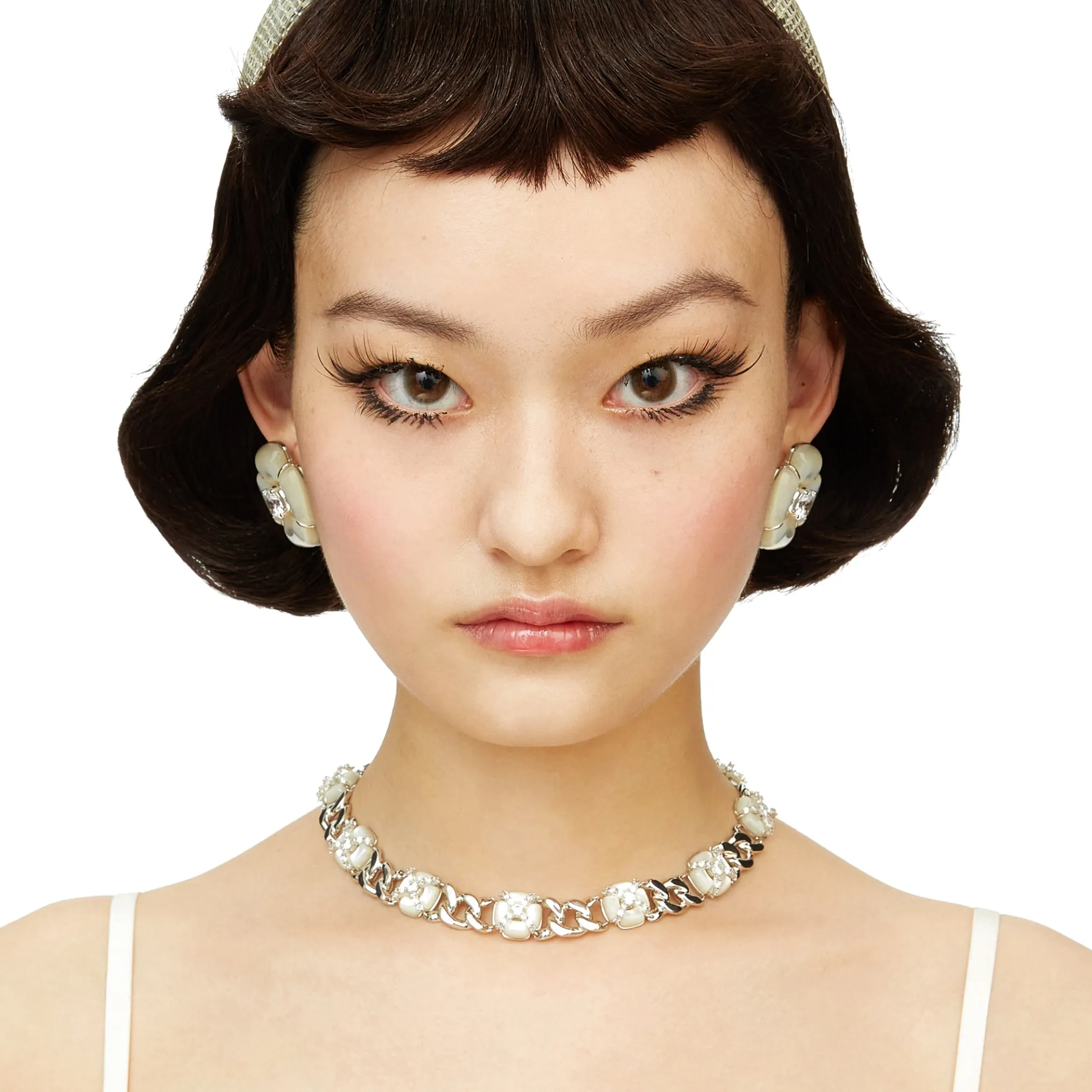 YVMIN X SHUSHUTONG / Natural Gemstone Cross Flower Chain Necklace