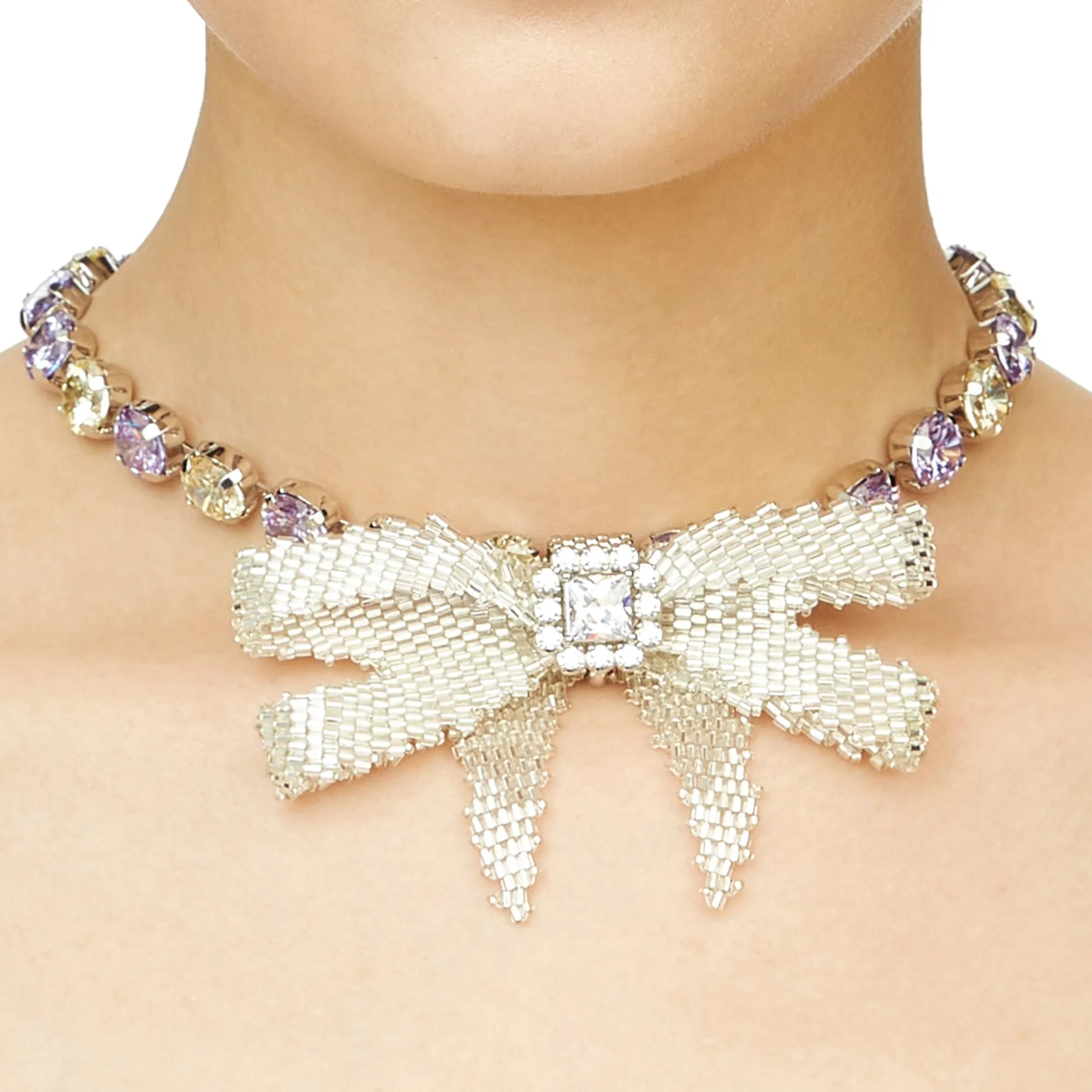 YVMIN X SHUSHUTONG / Gemstone Chain Braided Bow Necklace